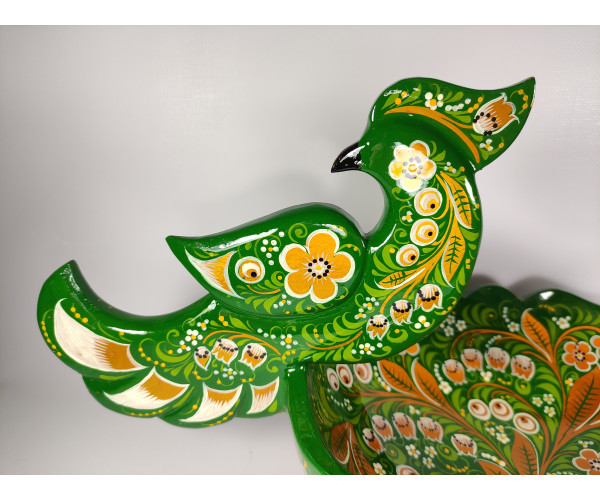 Фруктовница с птичками с хохломской росписью "Ландыши"