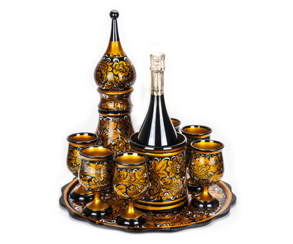 Набор для шампанского с хохломской росписью ручной работы